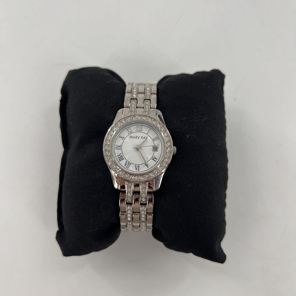 silver crystal accent round face watch
