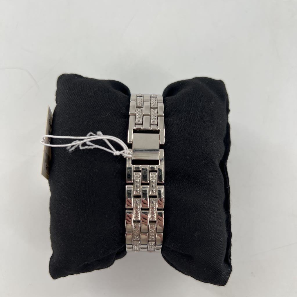 silver crystal accent round face watch
