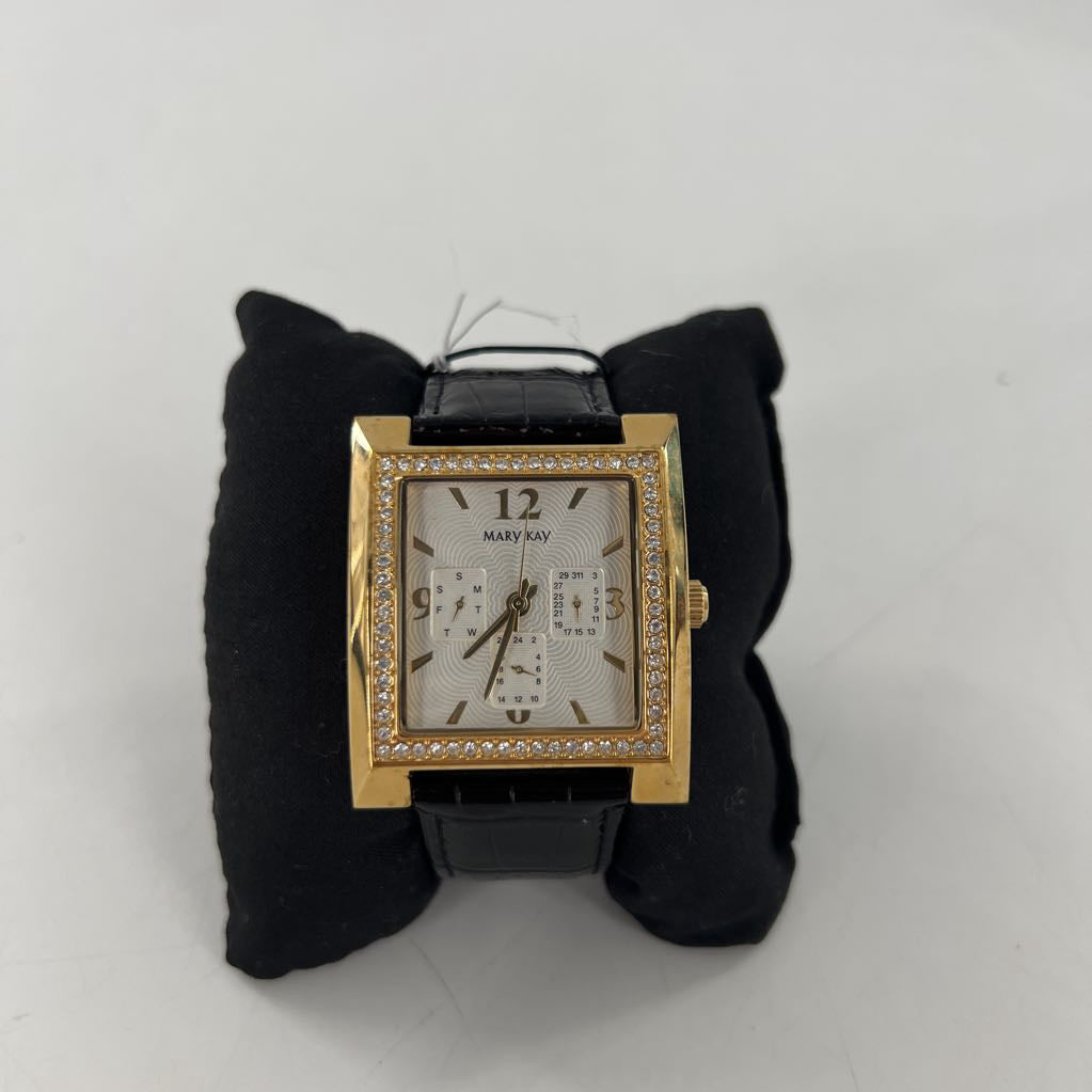 leather embossed crystal accent watch