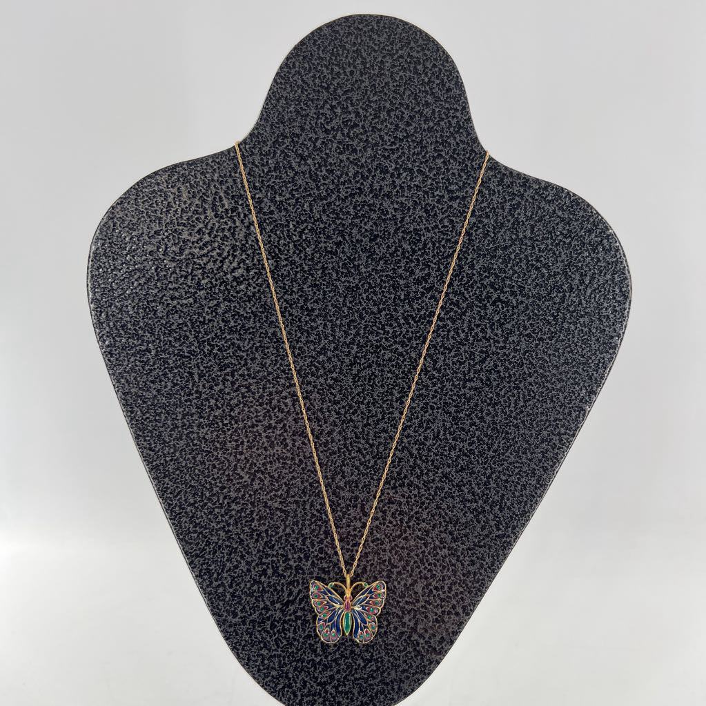 10" .925 gold dipped butterfly pendant necklace