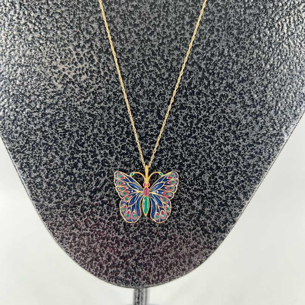 10" .925 gold dipped butterfly pendant necklace