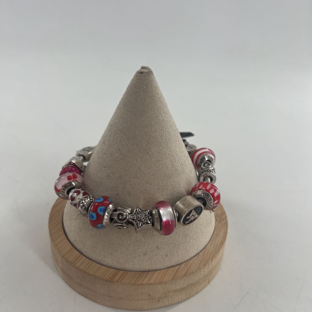 silver & pink charm bracelet
