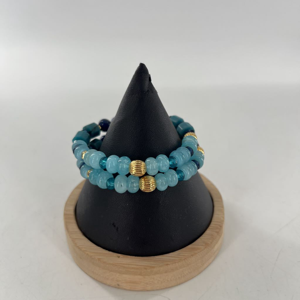 R50 blue beaded stretch bracelet stack