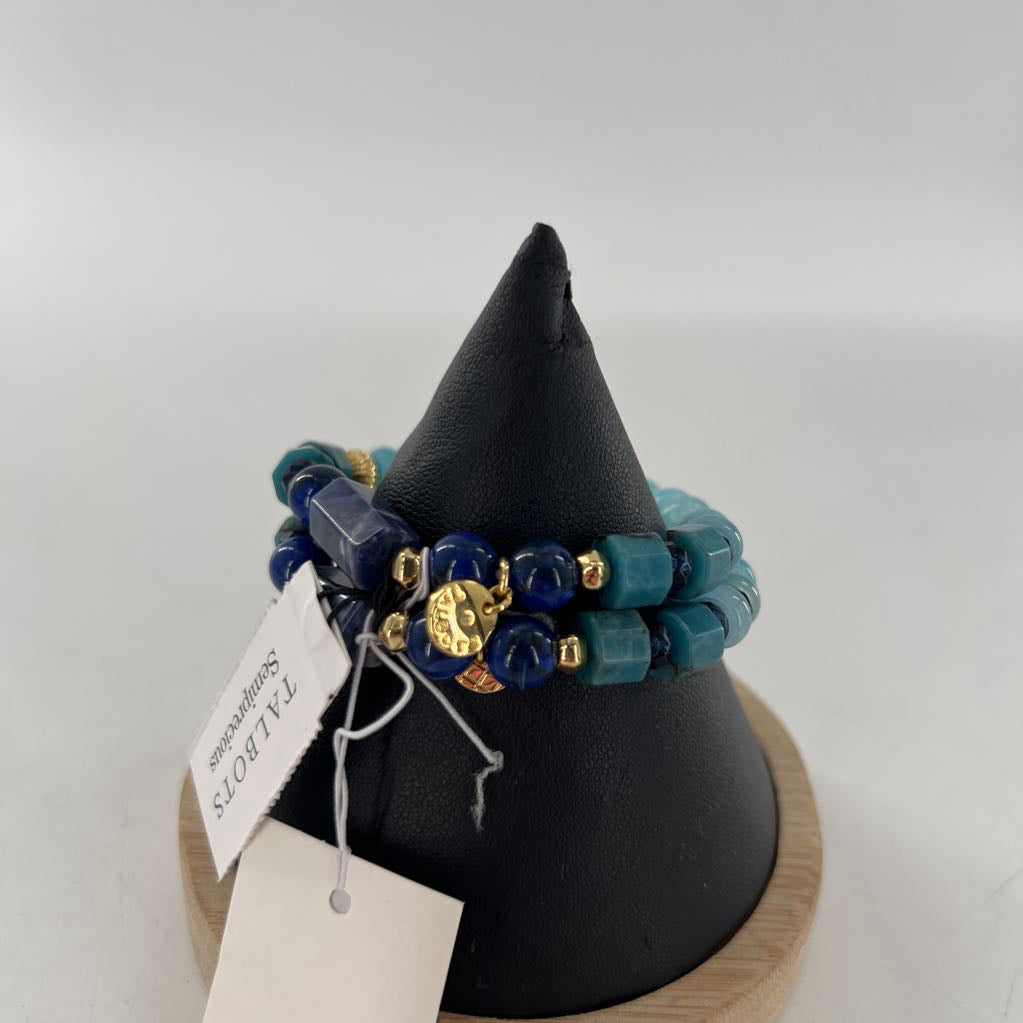 R50 blue beaded stretch bracelet stack