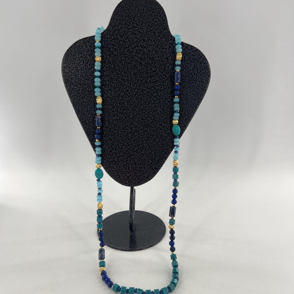 19" blue beaded layering necklace