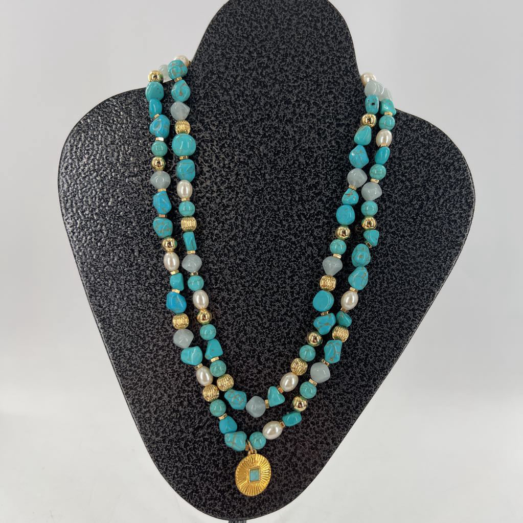 turquoise & gold beaded necklace