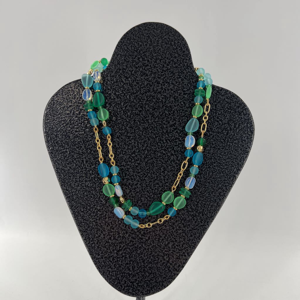 10" blue & green glass beaded necklace