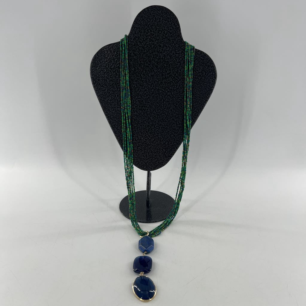 23" green & blue beaded necklace