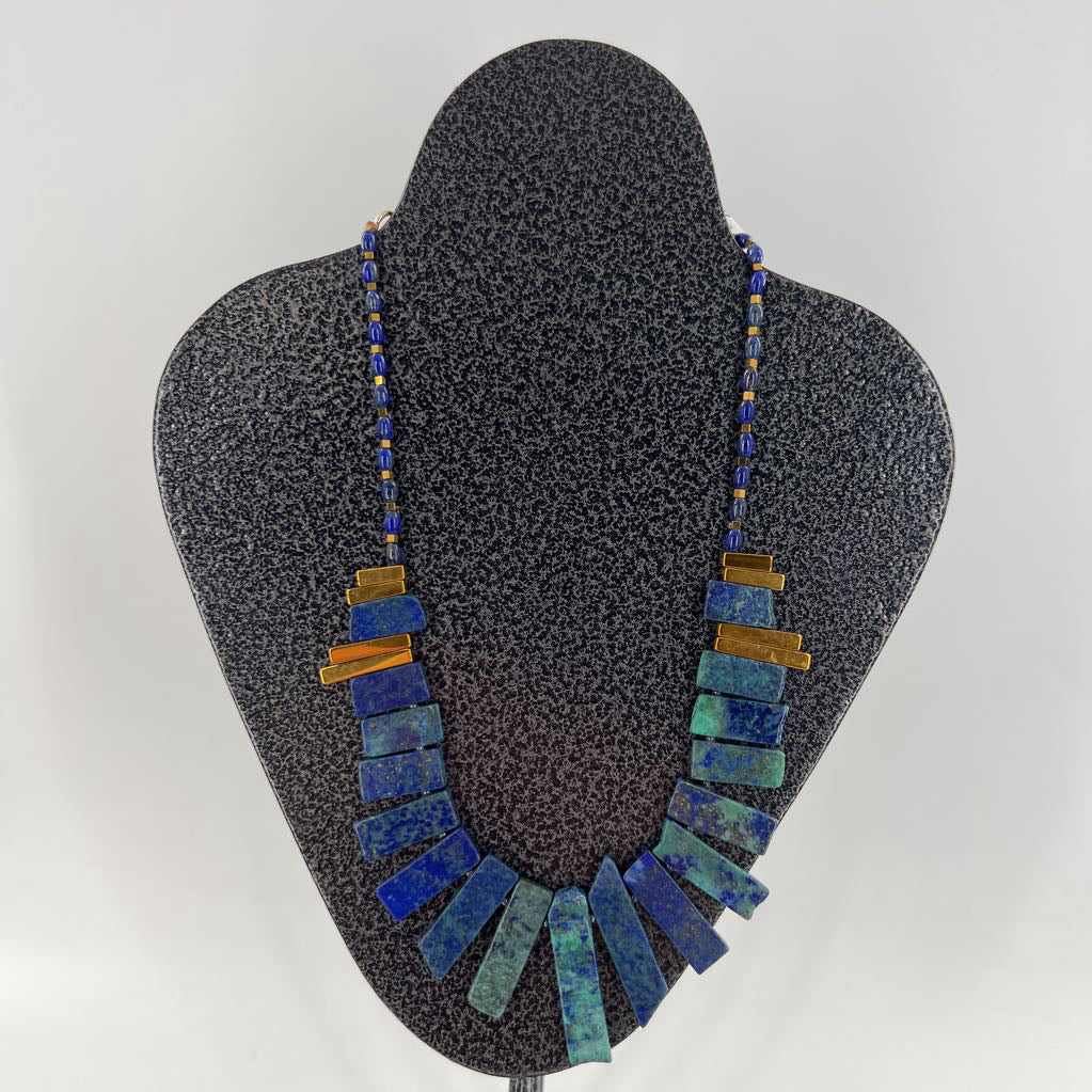 12" blue & green rectangle stone necklace