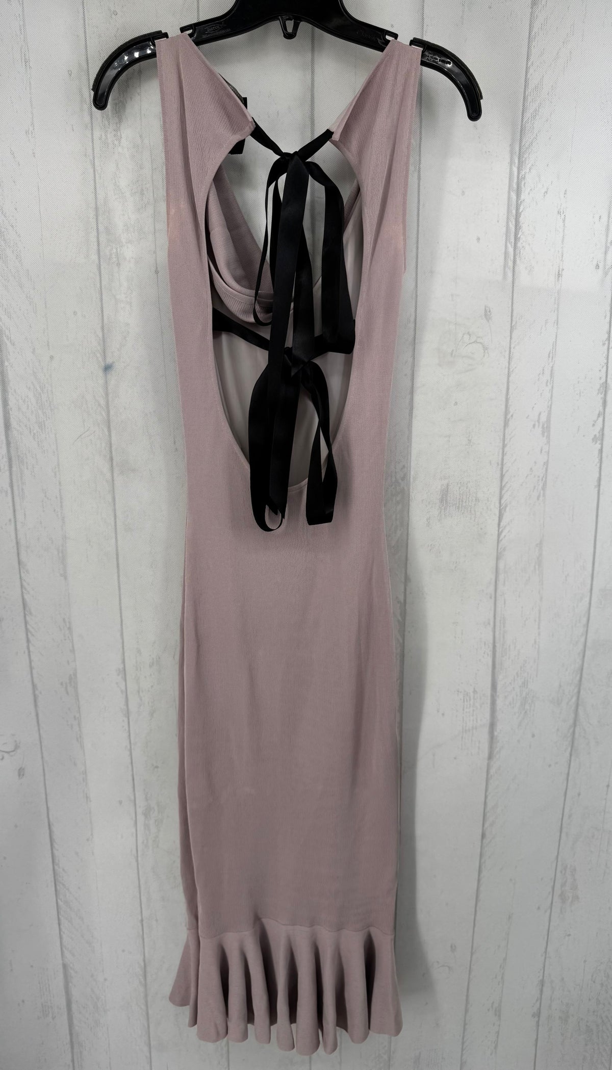 XS draped cowl neck blk ribbon tie accent cutout back maxi dress