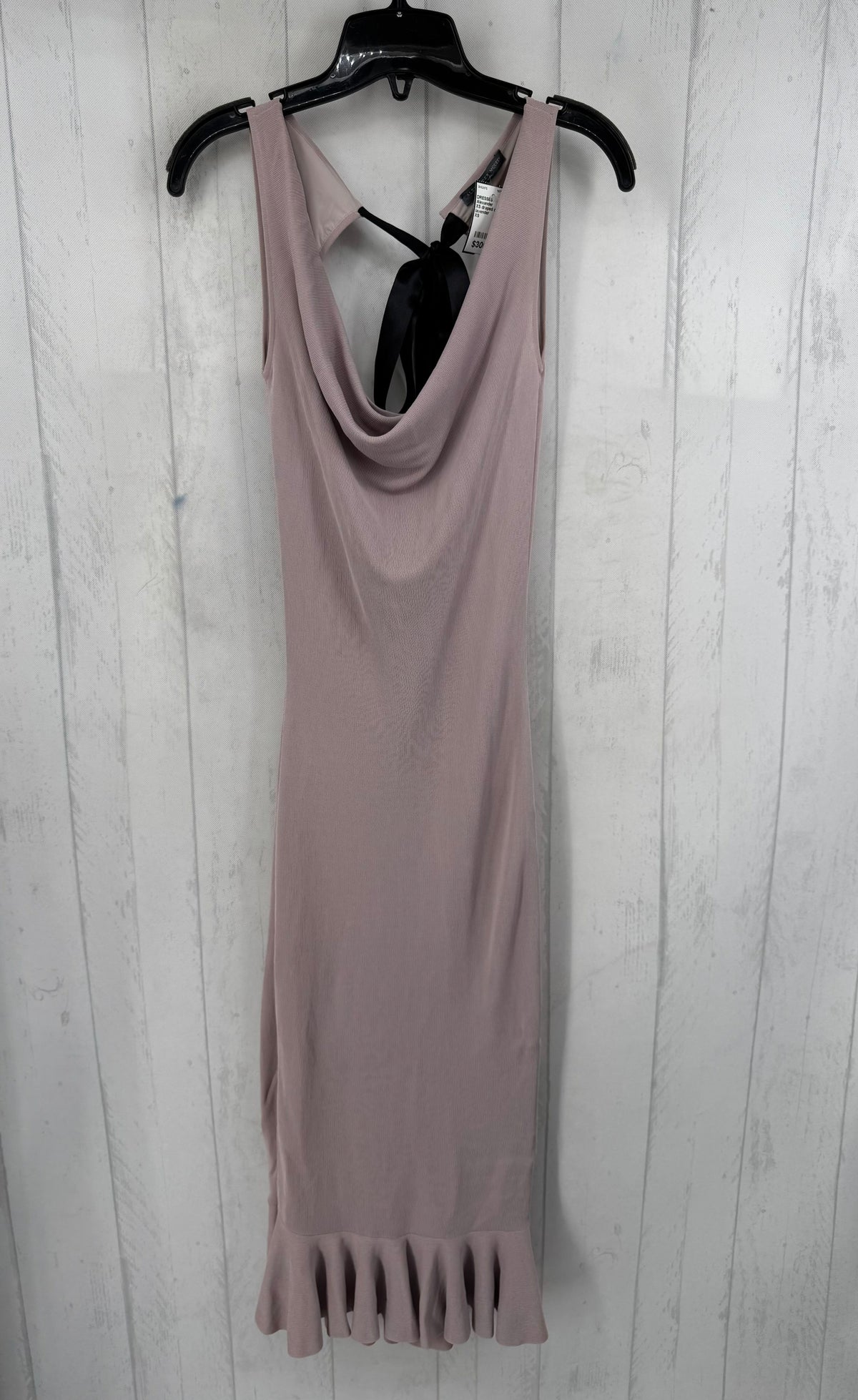 XS draped cowl neck blk ribbon tie accent cutout back maxi dress