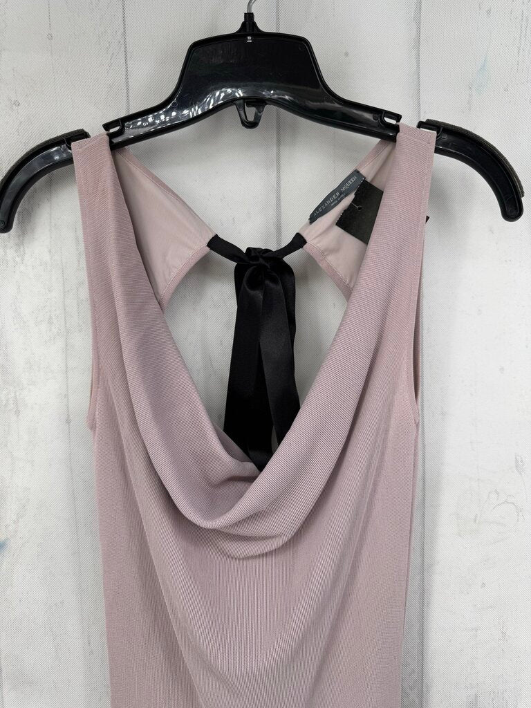 XS draped cowl neck blk ribbon tie accent cutout back maxi dress