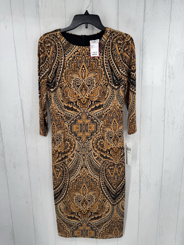 8 damask print 3/4 slv dress