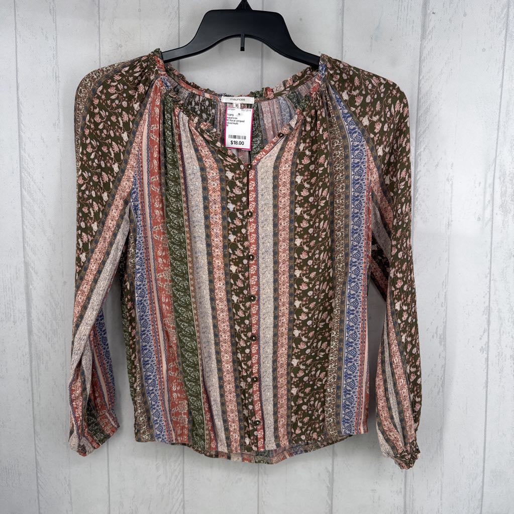 M floral striped button down l/s top