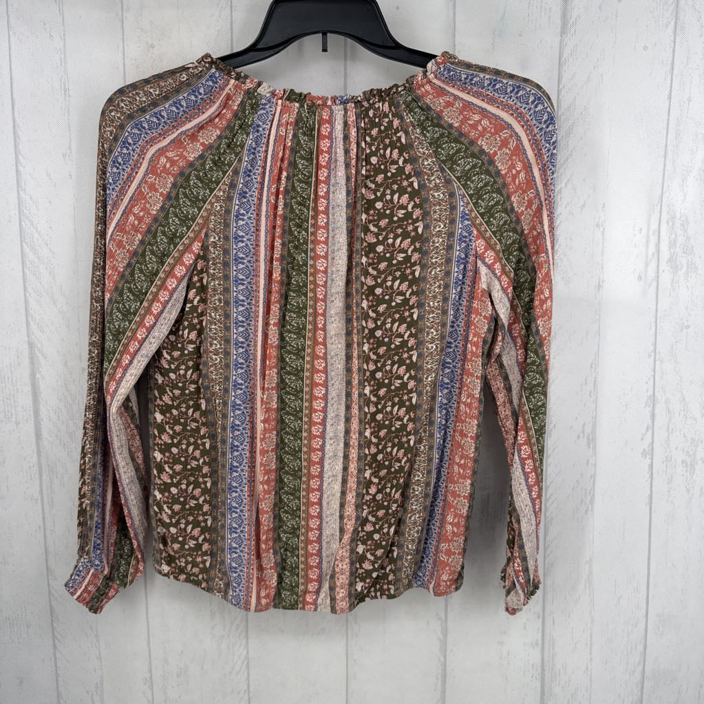 M floral striped button down l/s top