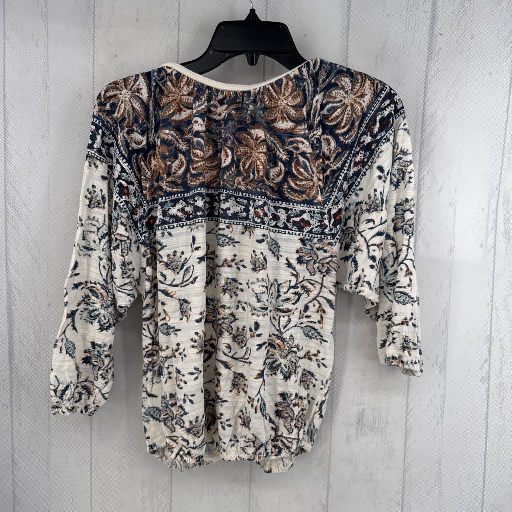 XS flo print button down 3/4 slv top