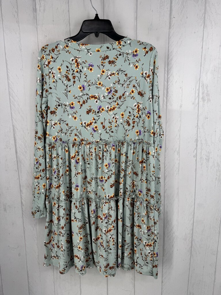 L flo print v-neck tiered l/s dress