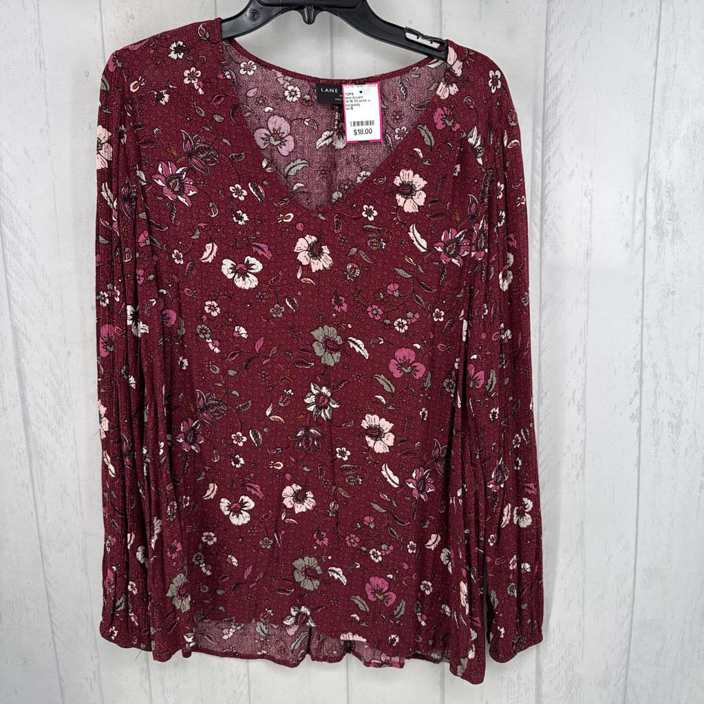 14/16 flo print v-neck l/s top