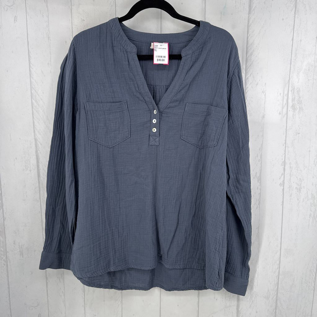 XXL v-neck gauze l/s top
