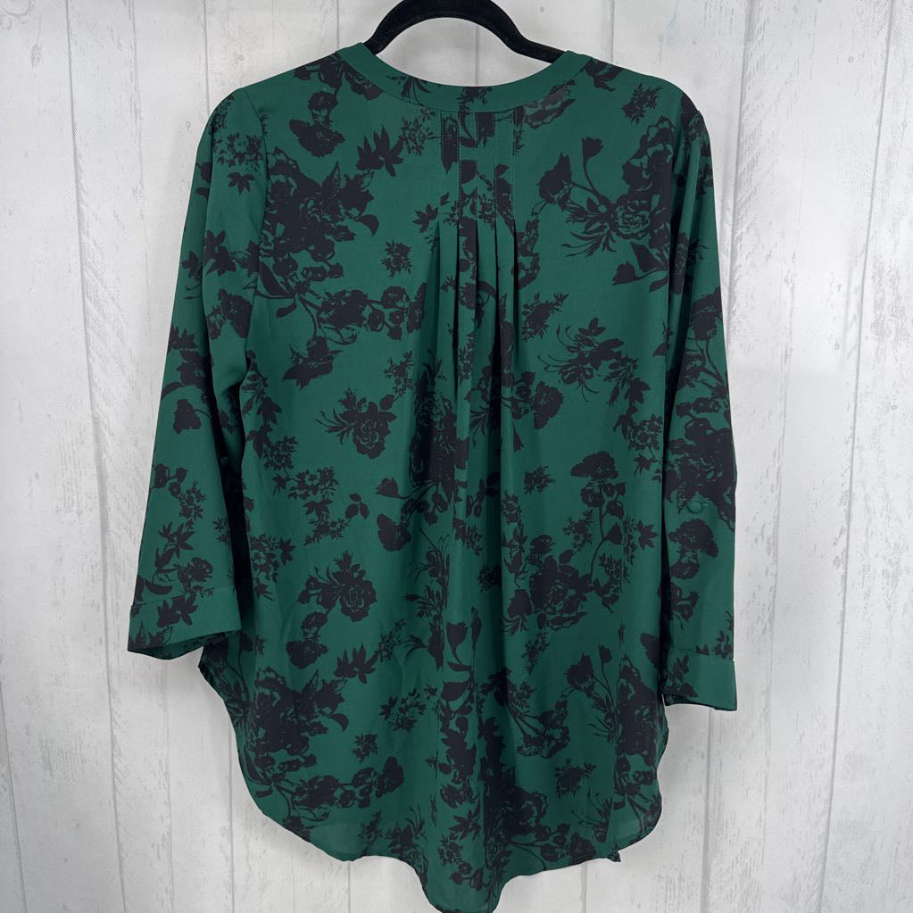 1X flo print notch neck 3/4 slv top