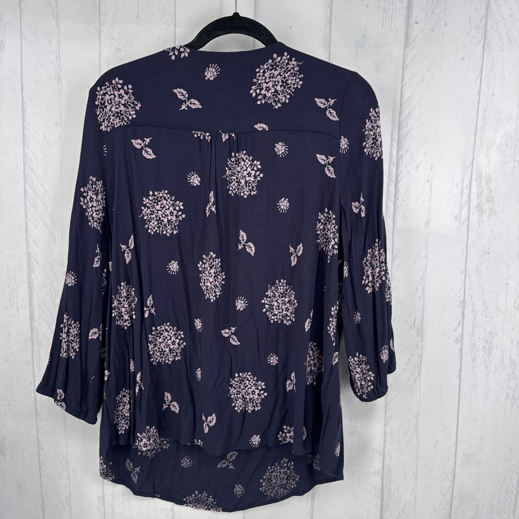 1X flo print v-neck 3/4 slv top