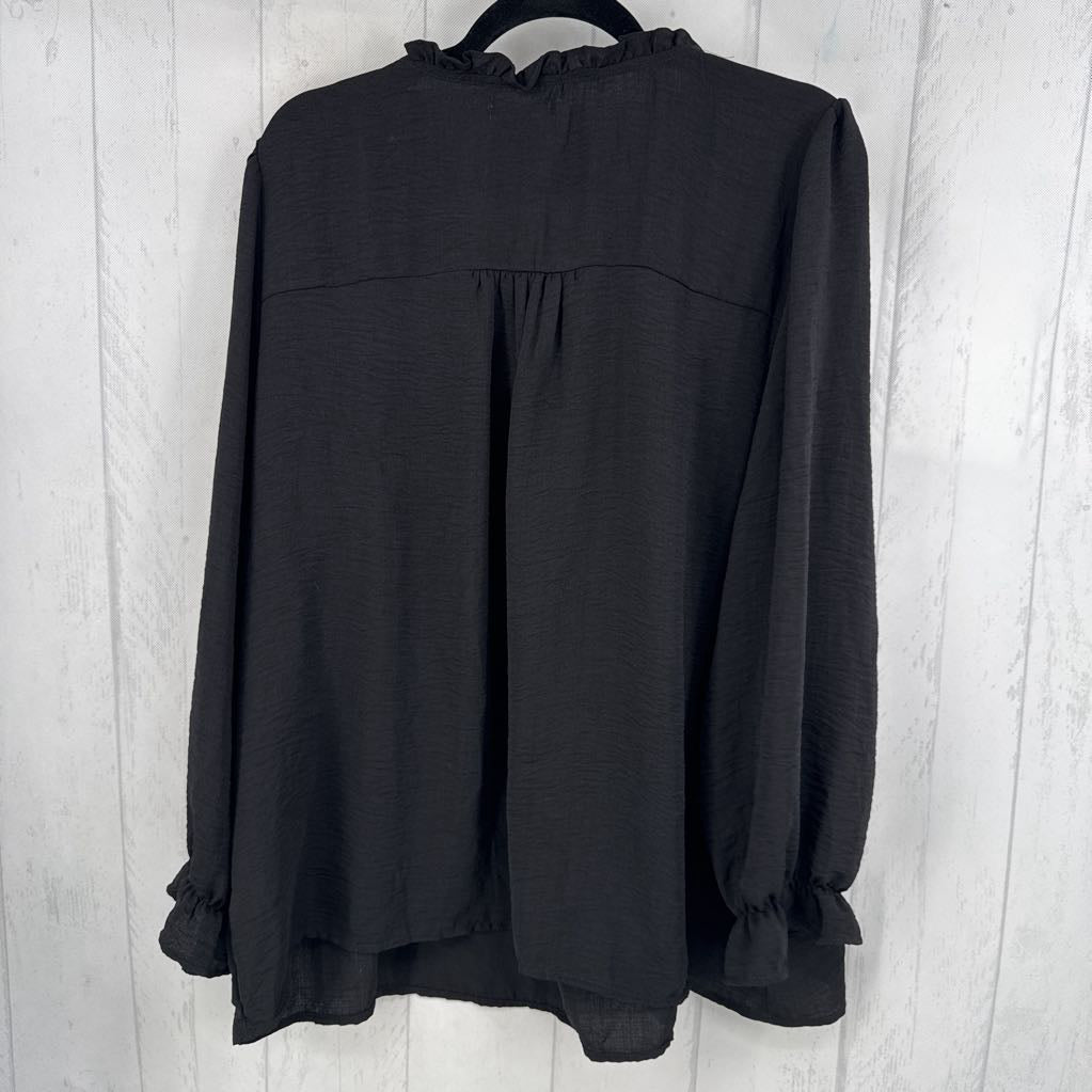 2X split neck tie front l/s top