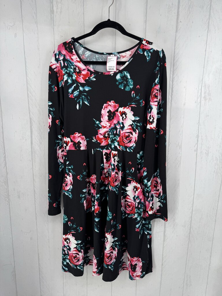2XL flo print l/s dress