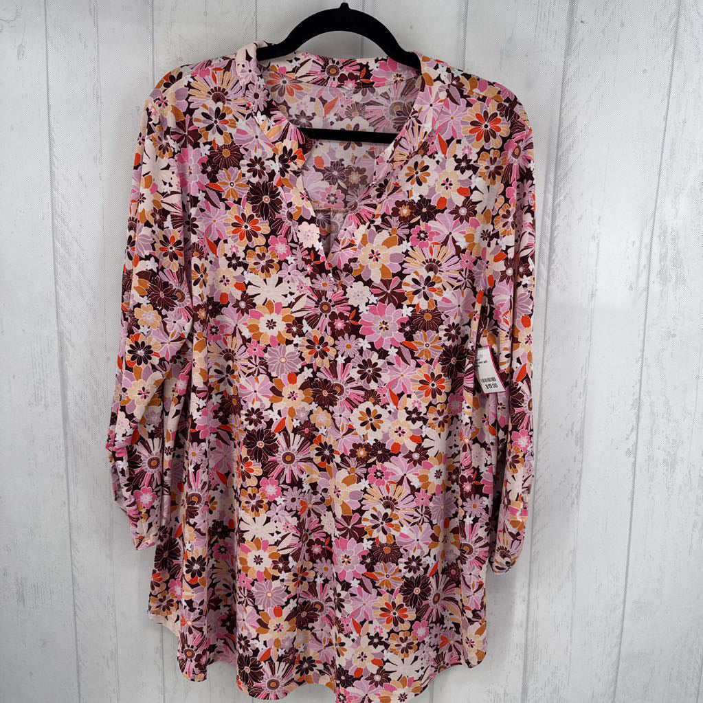 XL flo print split neck 3/4 slv tunic
