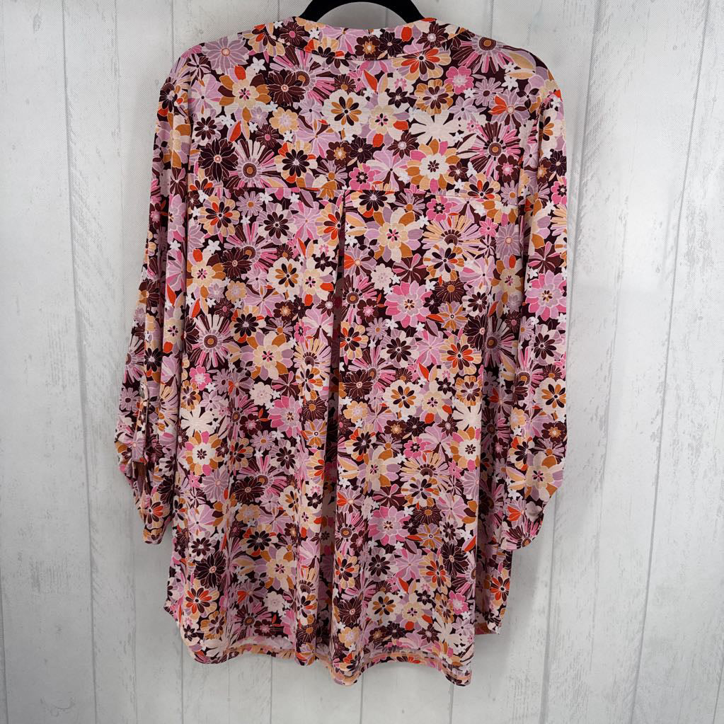 XL flo print split neck 3/4 slv tunic