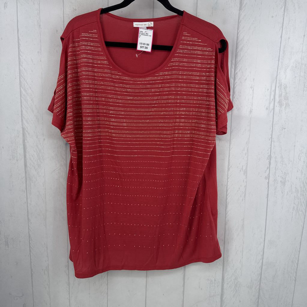 1X embelished cold shoulder s/s tee