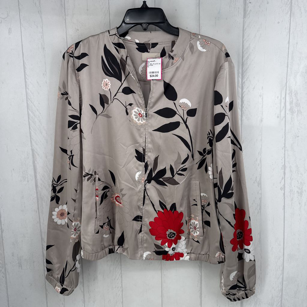 XL silky flo print zip up jacket