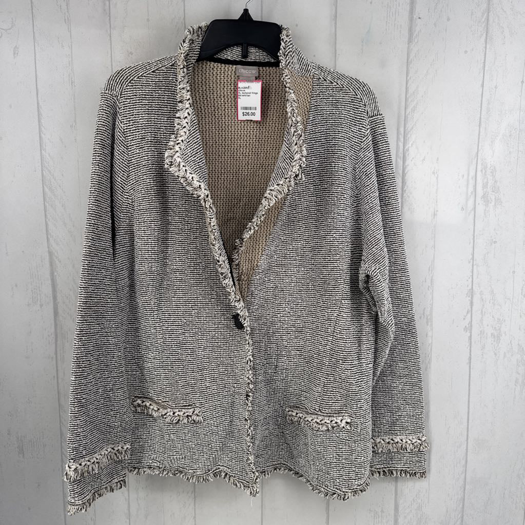 XL textured fringe trim blazer