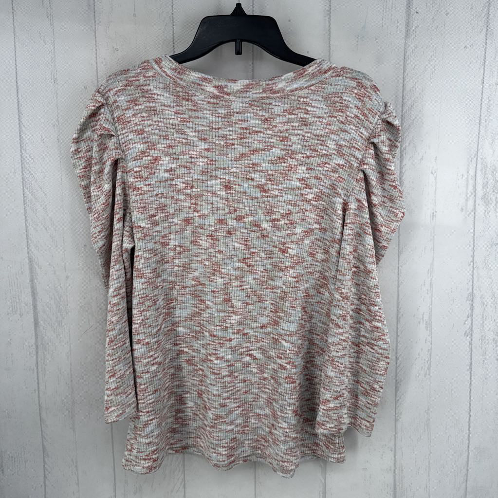 XL colorful ribbed puff shoulder 3/4 slv top
