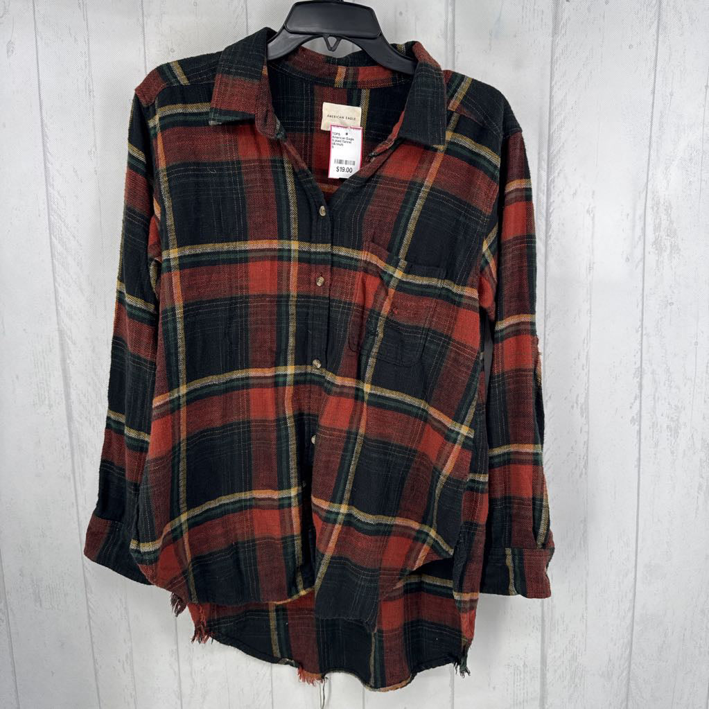 S plaid flannel button down l/s top