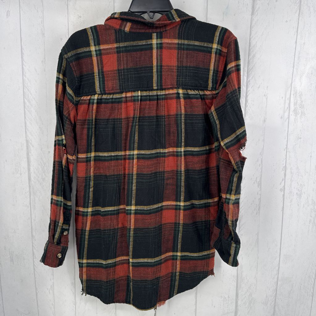S plaid flannel button down l/s top