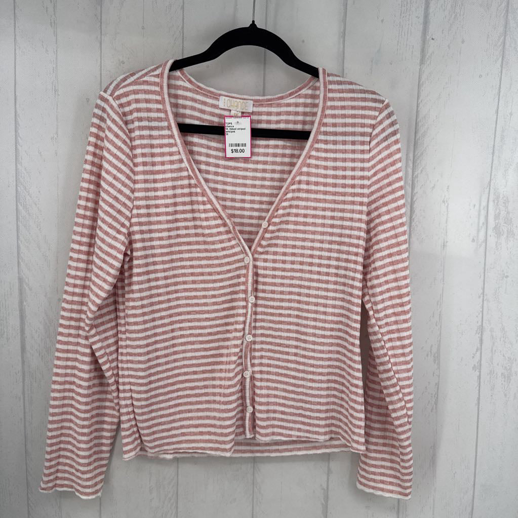 1X ribbed striped button down l/s top