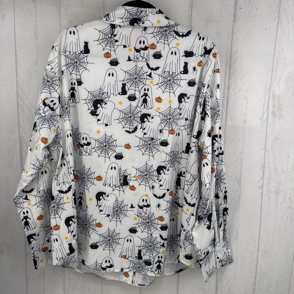2XL halloween print button down l/s top
