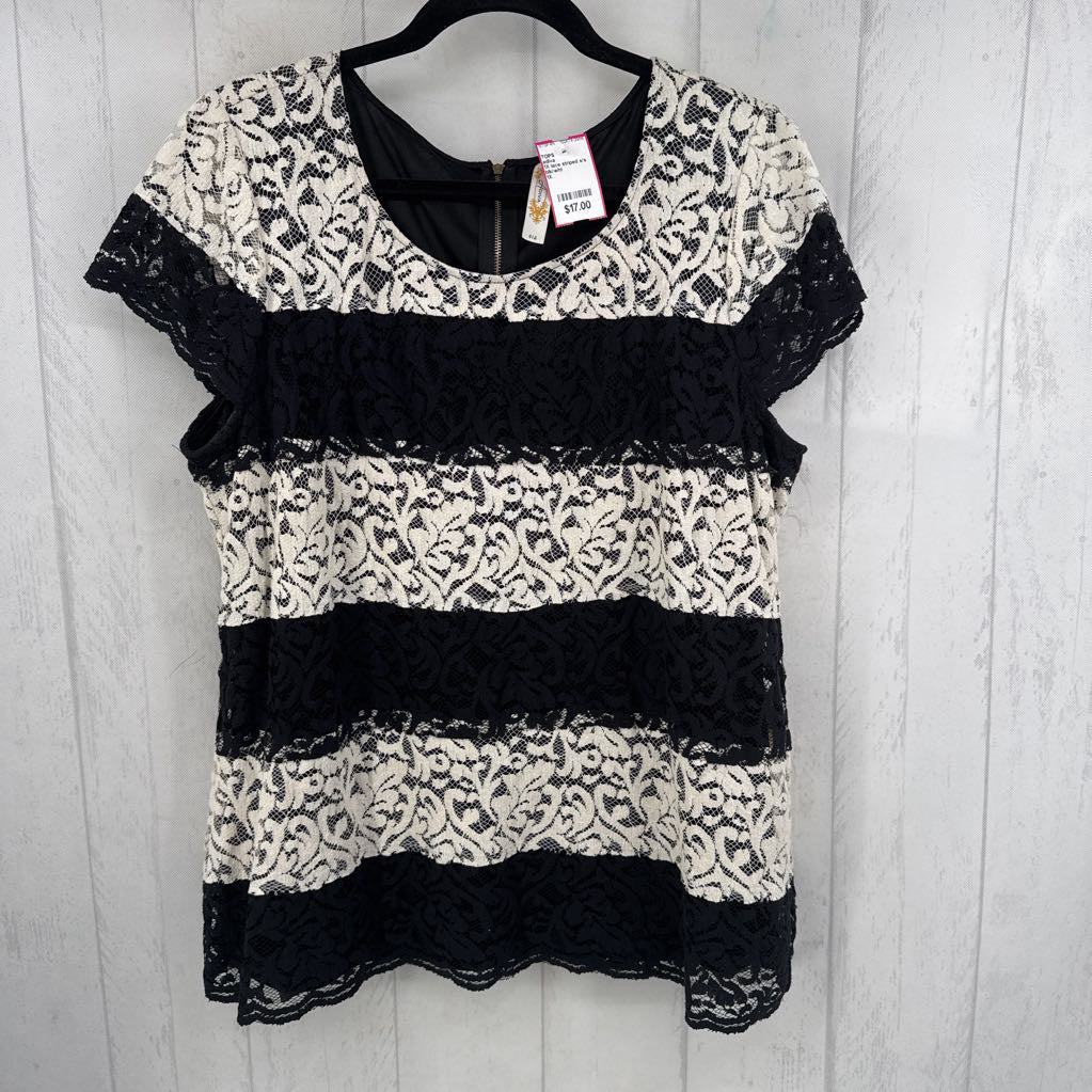 1X lace striped s/s top
