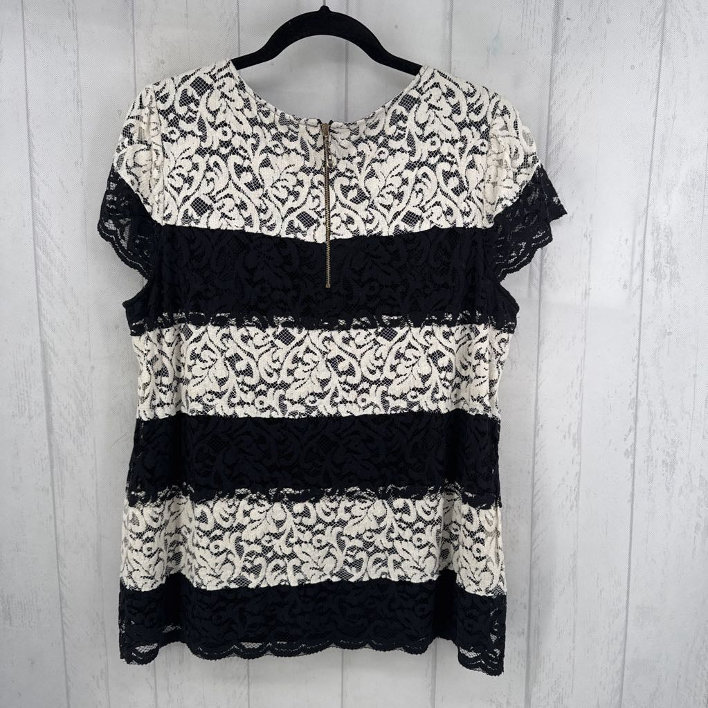 1X lace striped s/s top