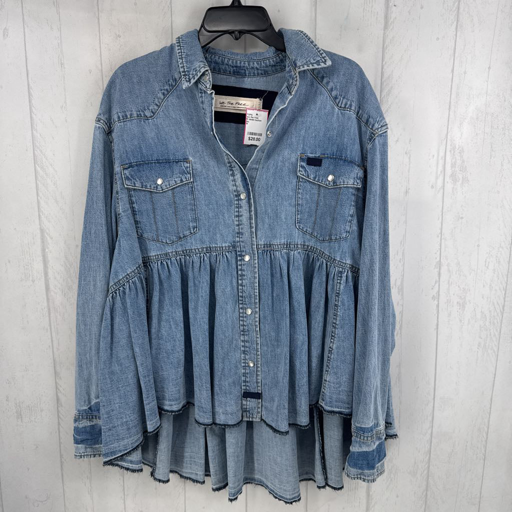 M denim button down l/s babydoll top