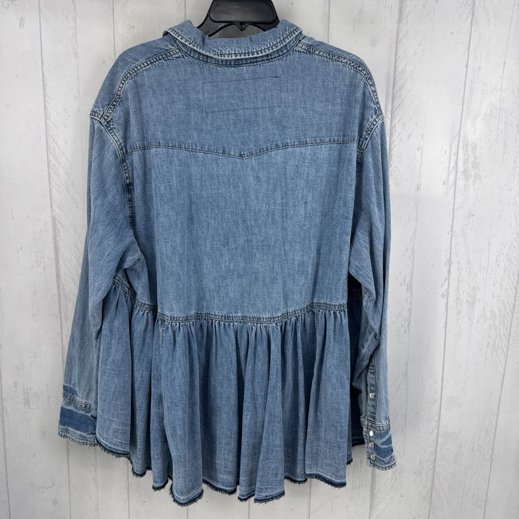 M denim button down l/s babydoll top