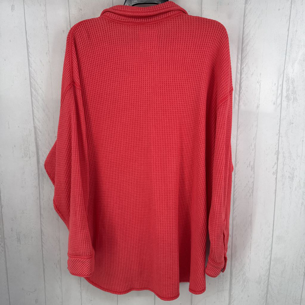 M waffle knit button down l/s top