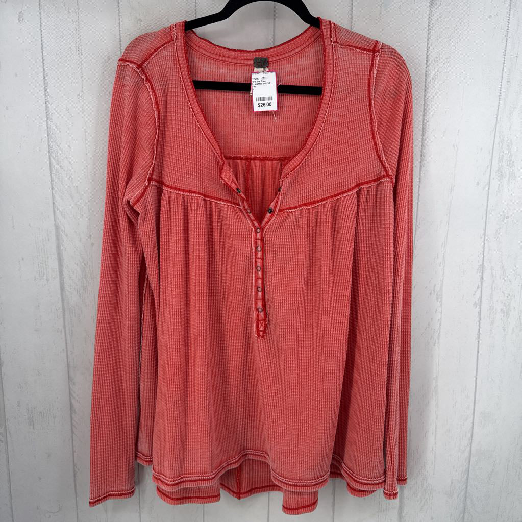 L waffle knit 1/2 button down l/s top