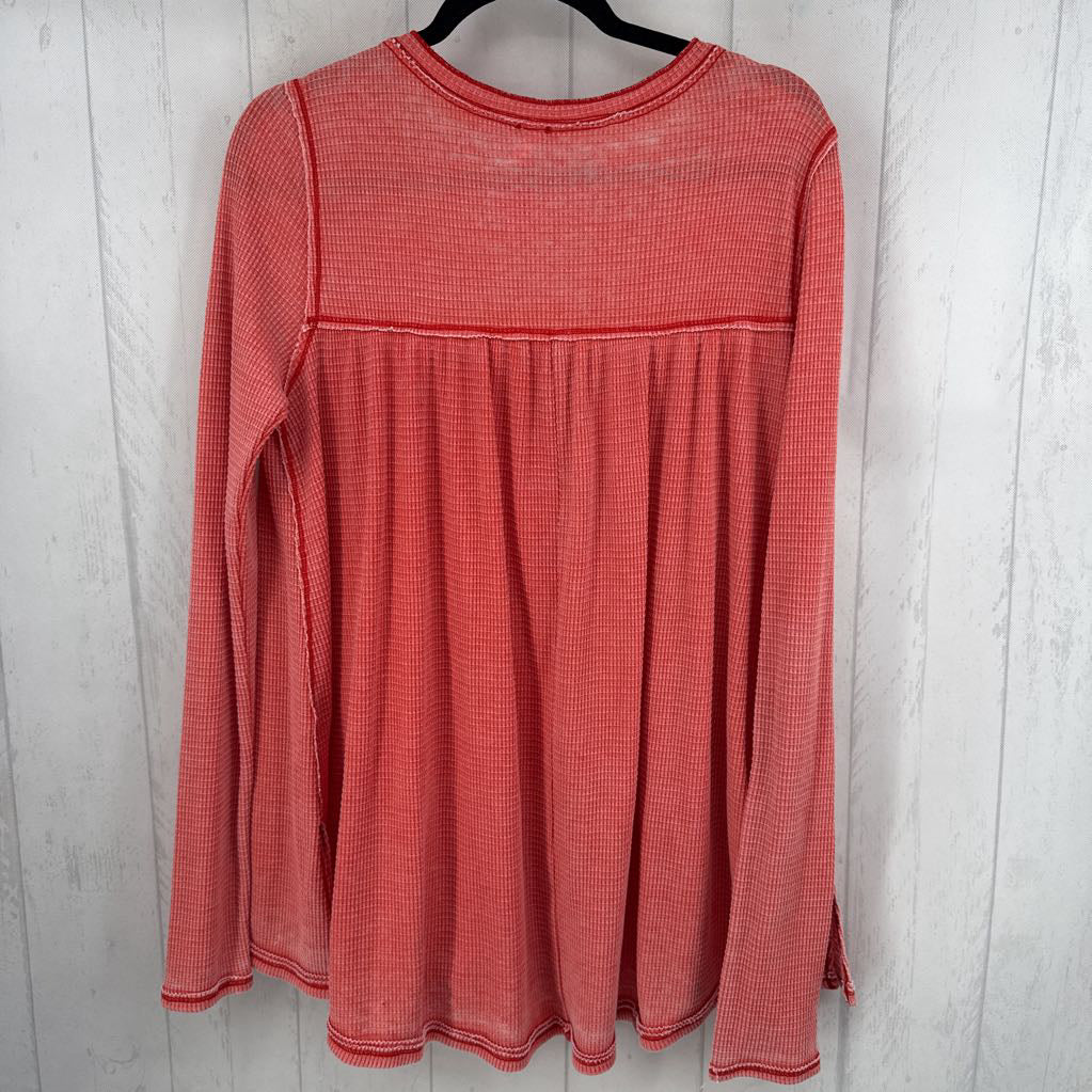 L waffle knit 1/2 button down l/s top
