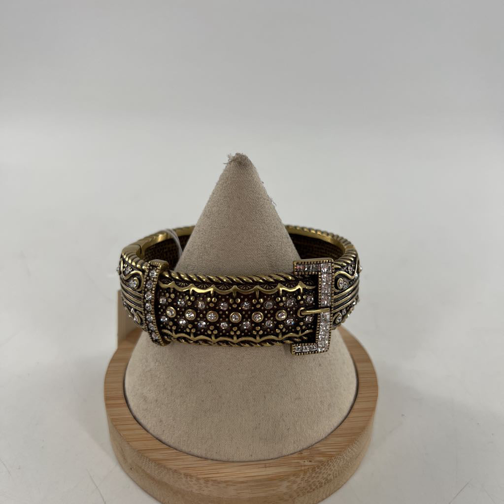 gold tone crystal buckle hinged bracelet