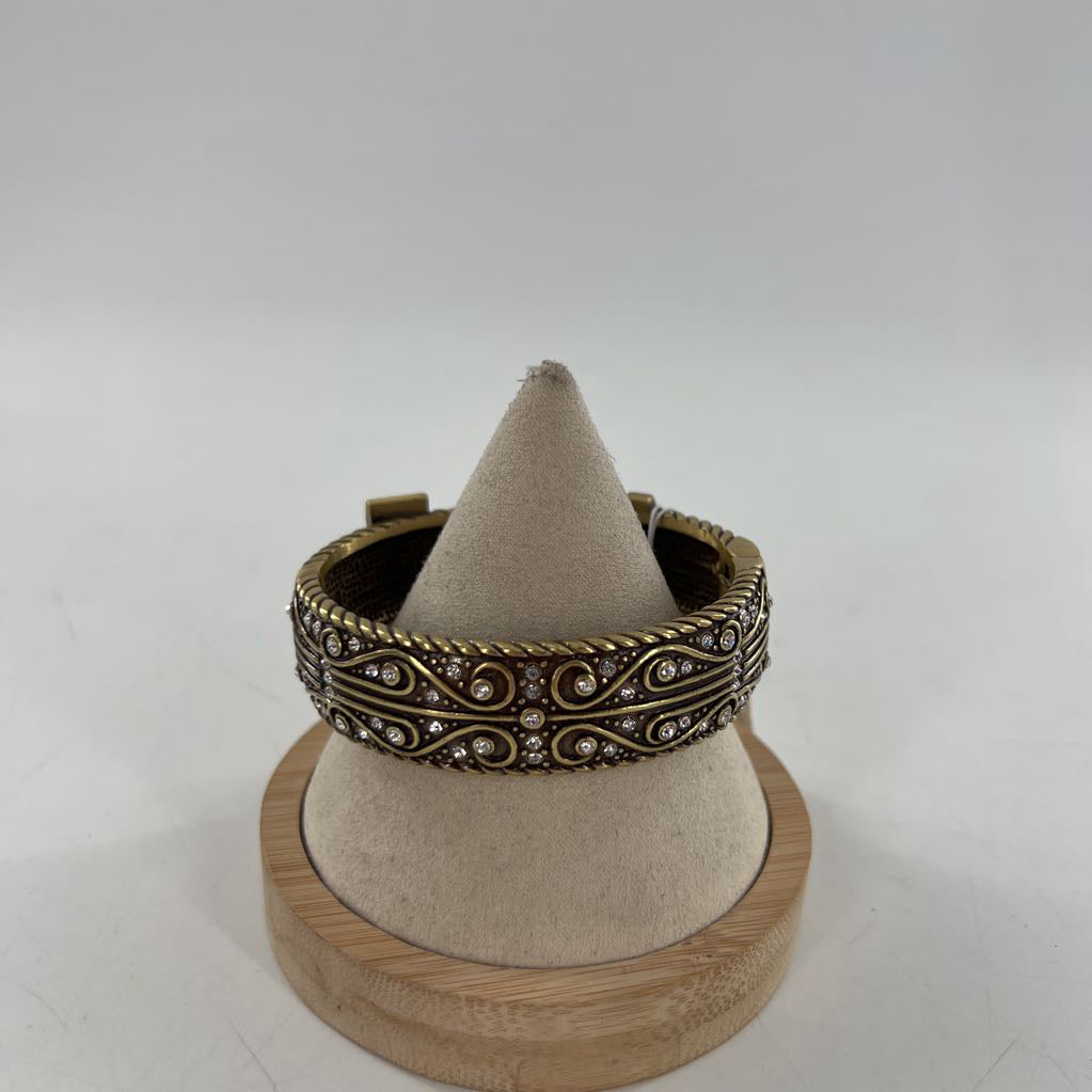 gold tone crystal buckle hinged bracelet