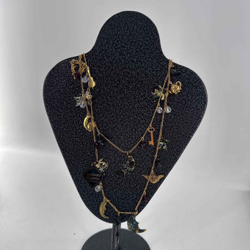 gold tone whimsical charm layering necklace