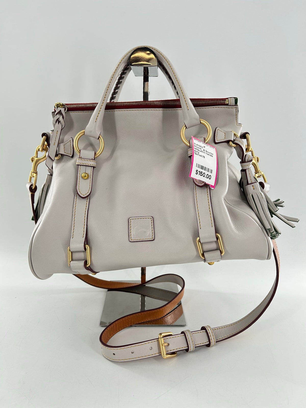 whipstitch handle tassel satchel