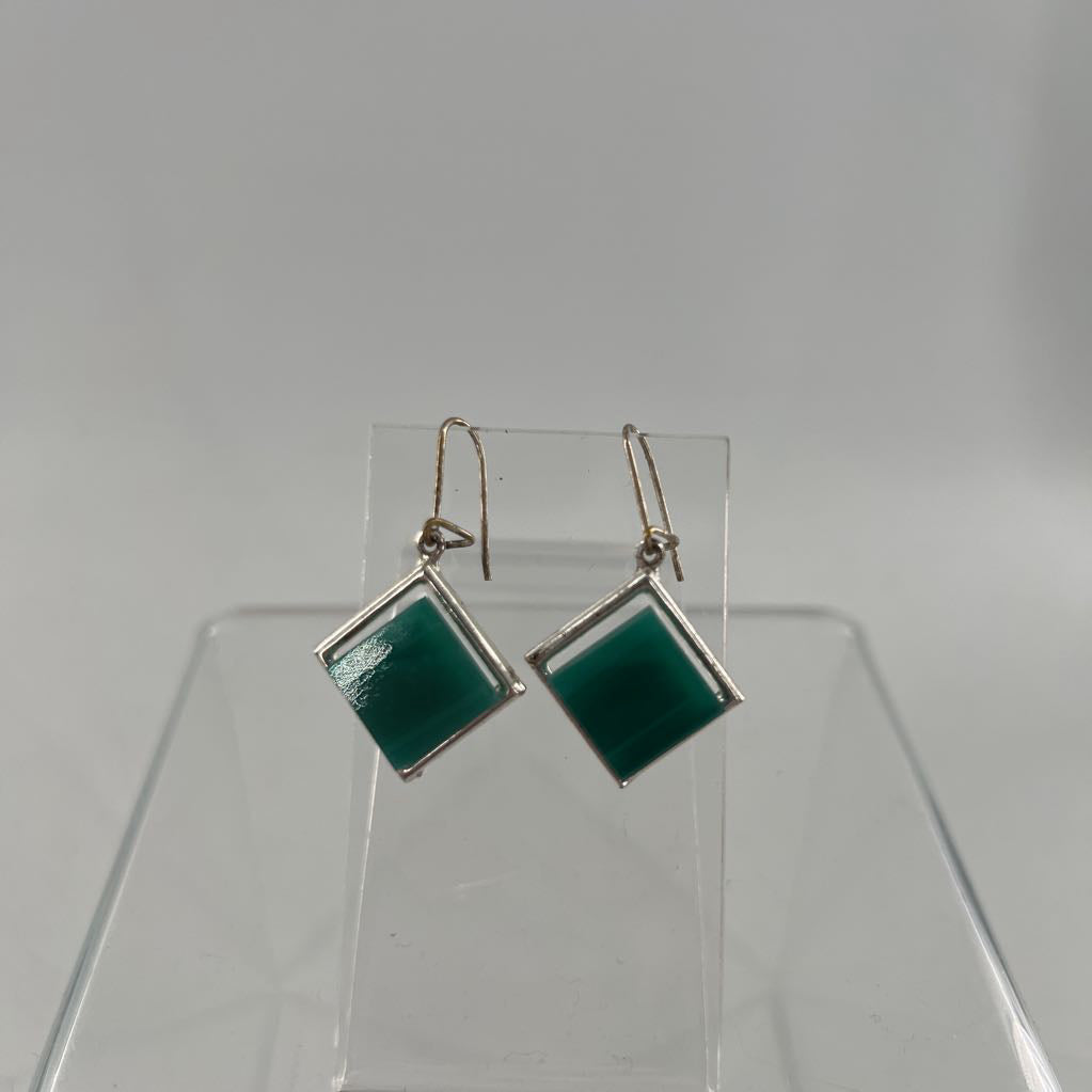 green stone dangle earrings