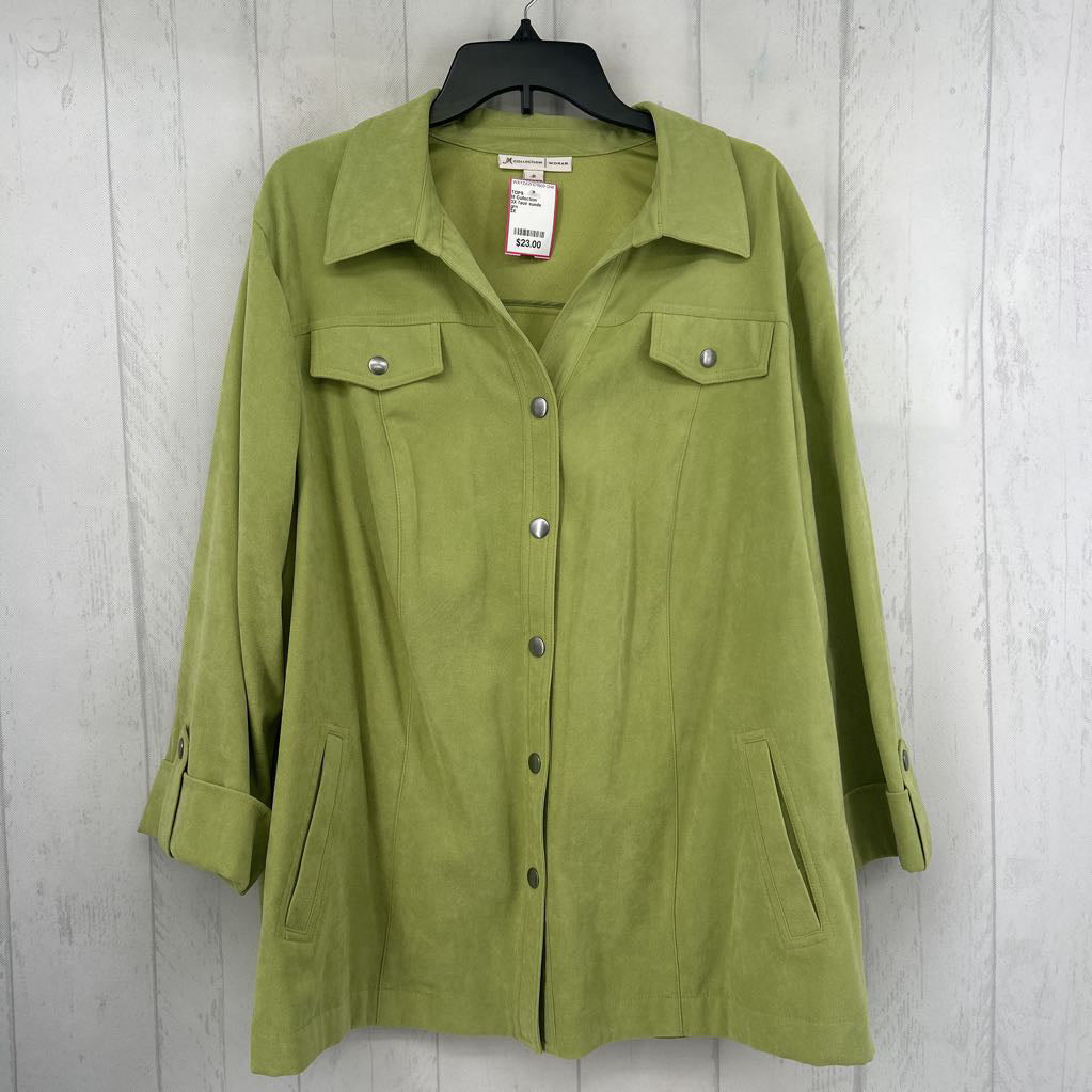 3X faux suede button down tab slv top